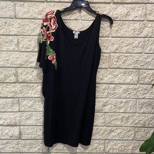 Cache beaded one-shoulder dress
